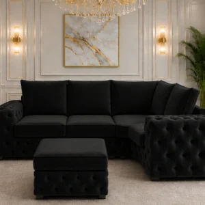 4 Seater Black Sofa – Premium Tufted Upholstery with Plush Seating