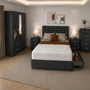 Luxury Bedroom Suite - Double Bed - 3 Door Wardrobe With Two Full Length Mirrors And Two Bottom Drawers - Chest of Five Drawers - Two Bedside Tables