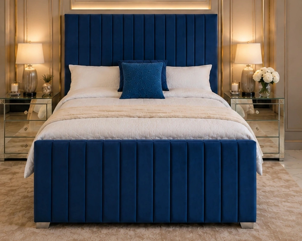 Blue King Size Panel Bed with Mattress – Panel Line King Size Bed with Mattress – 180 x 200 cm - Image 2