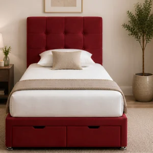 Merlot Red Fabric Divan – 3ft - 90 × 190 cm with Spacious Underbed Storage