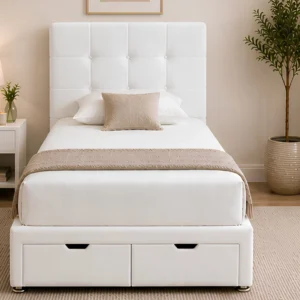 Classic Ivory Single Divan – 3ft | 90 × 190 cm with Comfortable Mattress & Drawers