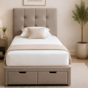 Mushroom Beige 3ft Divan – 90 × 190 cm with Quilted Finish & Drawers