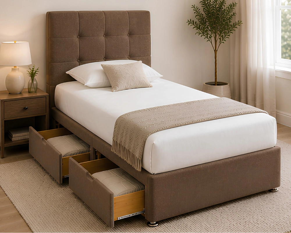 Chestnut Comfort Single Divan Bed – 3ft - 90 × 190 cm with Underbed Storage - Image 2