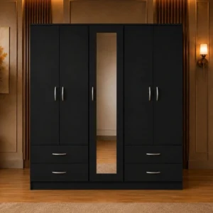 5 Door Mirrored Wardrobe with 4 Bottom Drawers – Stylish Bedroom Storage