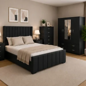 Premium Wooden Bedroom With Four Door Wardrobe With Four Drawer - Chest of Five Drawers With Two Bed Side Table