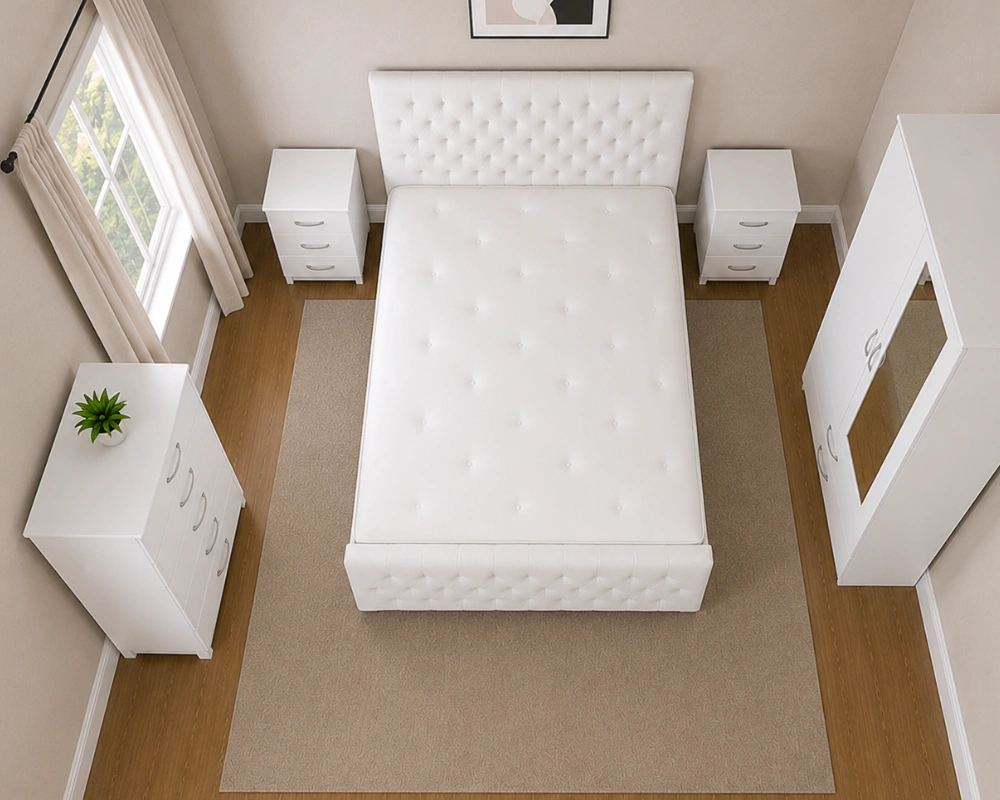 King Size Bed Room Set with Two Door Wardrobe With One Mirror , Chest of Five Drawers & With Two Bed Side Table - Image 2