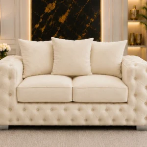 Elegant Cream 2 Seater Sofa – Button Tufted Design, Deep Cushioned Seating & Classic Luxury Style