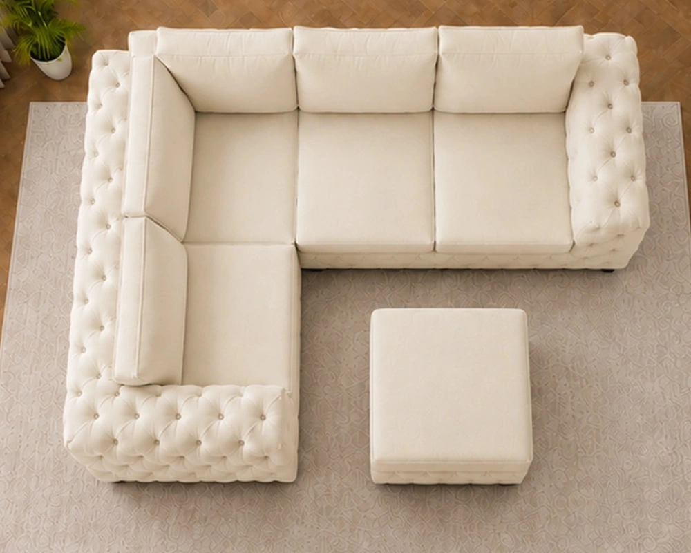 4 Seater Cream Sofa – Luxurious Padded Seating with Button Detail - Image 2