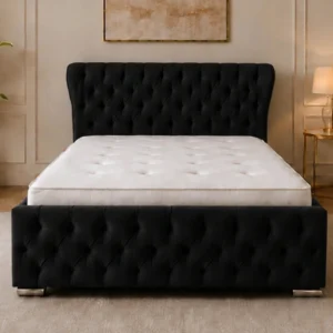 Obsidian Black Super King Oxford Bed with Mattress – 6ft | 200 × 200 cm