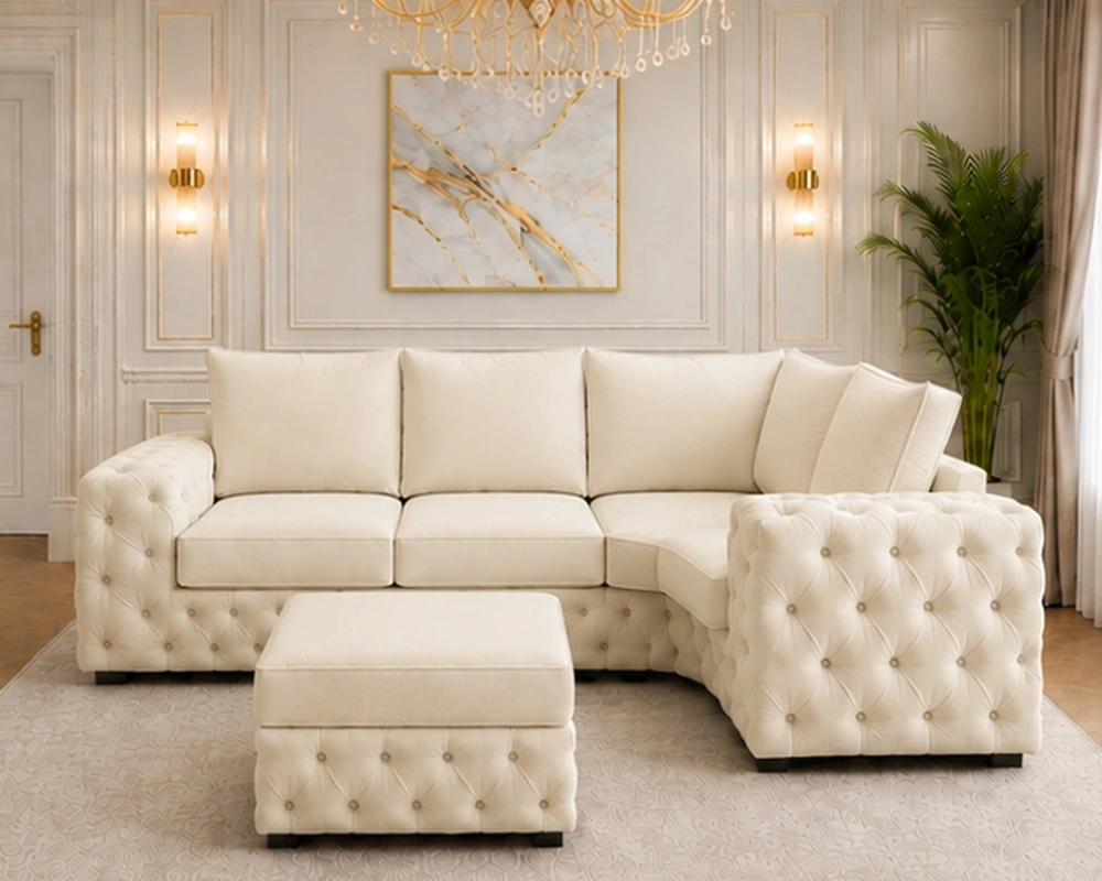 4 Seater Cream Sofa – Luxurious Padded Seating with Button Detail