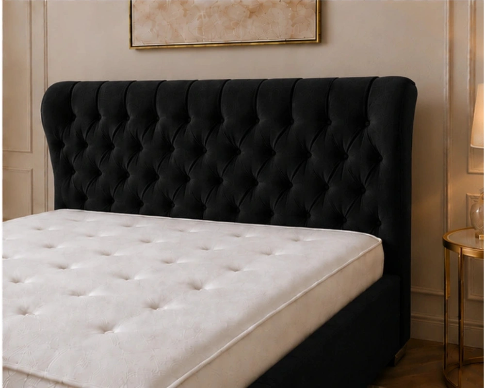 Onyx Black Oxford Double Bed – Premium Padded Headboard with Mattress Included - Image 4