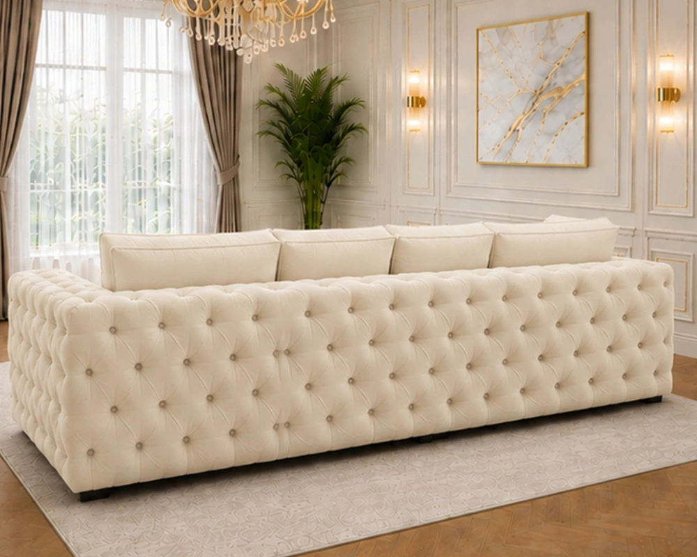 4 Seater Cream Sofa – Luxurious Padded Seating with Button Detail - Image 4