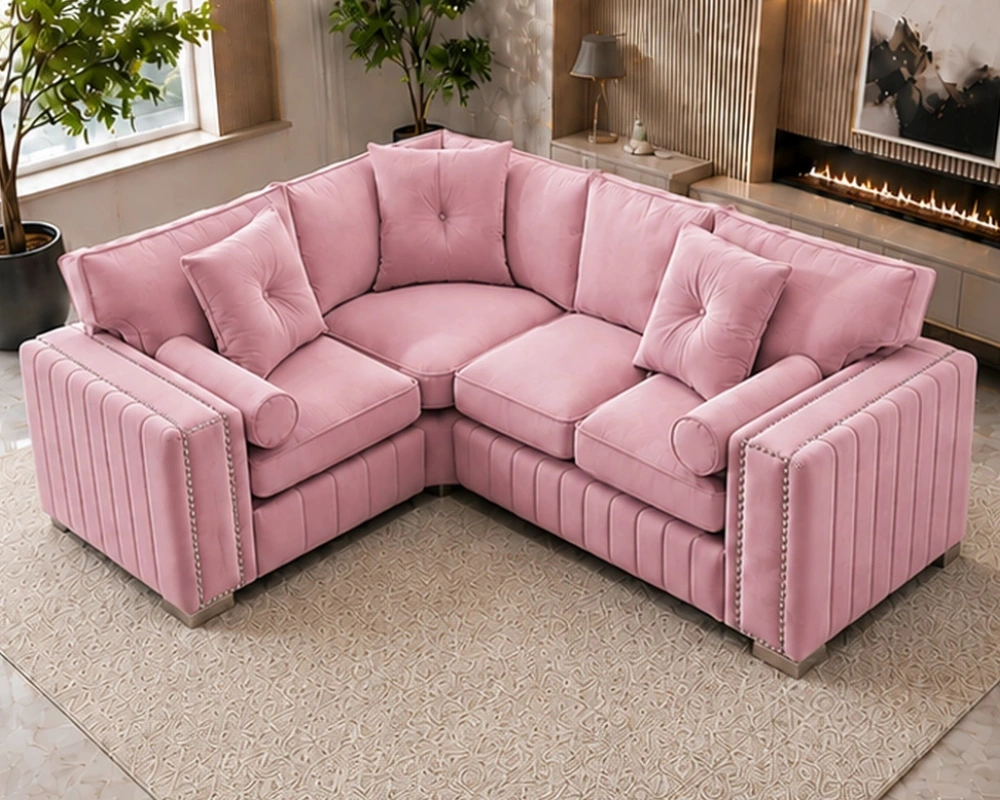 Contemporary Pink Four Seat Sofa - Plush Upholstered Seating with Premium Statement Finish