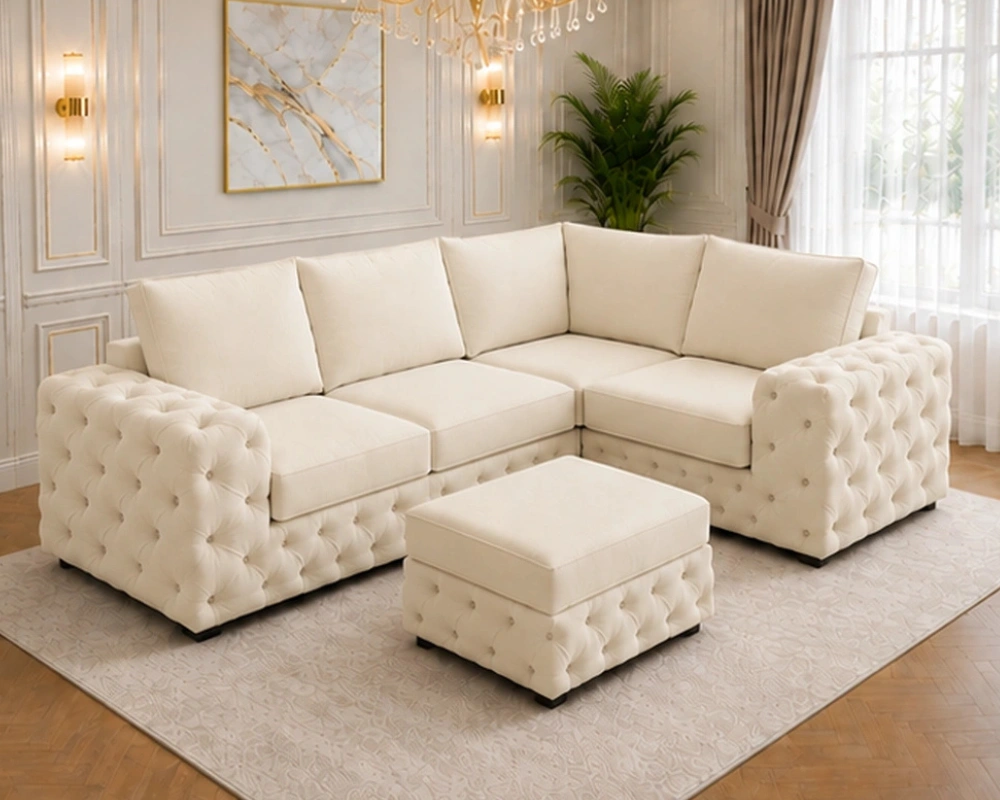 4 Seater Cream Sofa – Luxurious Padded Seating with Button Detail - Image 3