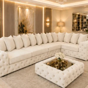 Luxury Off White L Shape Sofa – Spacious Seating with Elegant Detail