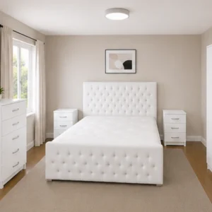 King Size Bed Room Set with Two Door Wardrobe With One Mirror , Chest of Five Drawers & With Two Bed Side Table