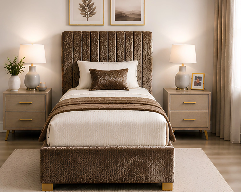 Cocoa Brown Divan Bed – 3ft - 90 × 190 cm with Mattress & Storage