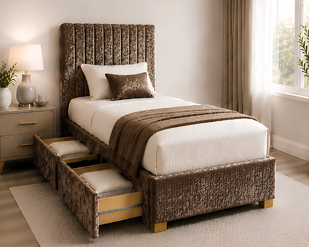Cocoa Brown Divan Bed – 3ft - 90 × 190 cm with Mattress & Storage - Image 2