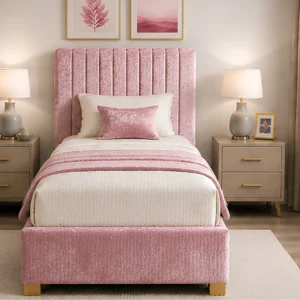 Soft Pink Upholstered Divan – 3ft - 90 × 190 cm with Mattress & Storage