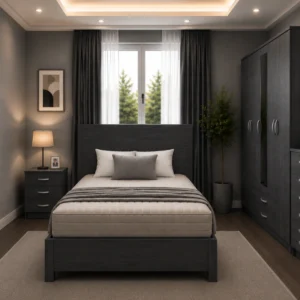 Luxury Bedroom Collection - Five Door Wardrobe With One Half Mirror And Two Storage Drawers - Double Bed - Two Bedside Tables