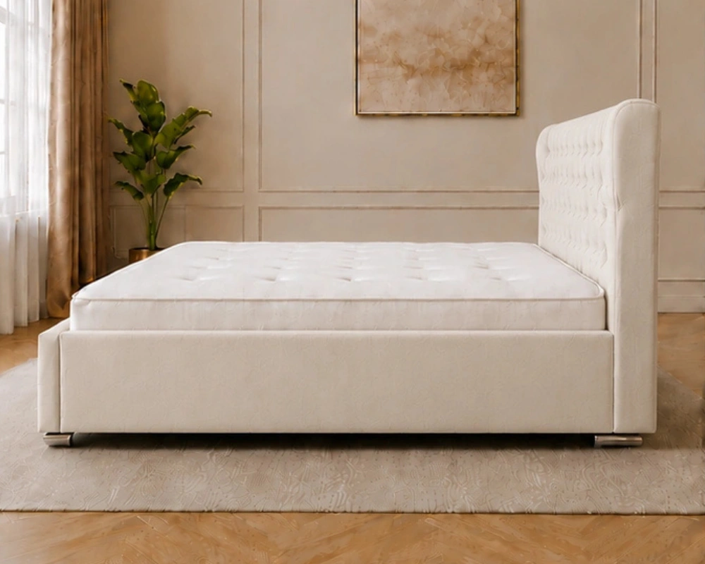 Almond White Super King Oxford Bed – Contemporary Luxury Headboard with Comfortable Mattress - Image 2