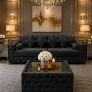 Charcoal 3 Seater Sofa – Luxury Tufted Living Room Furniture