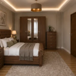 Premium Double Bed – with Four Door Wardrobe With Four Drawer - Chest of Five Drawers With Two Bed Side Table