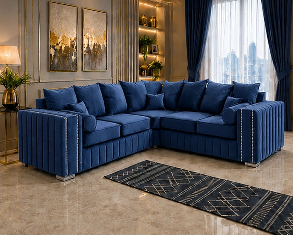 Premium Dark Blue Sofa – Spacious Corner Seating with Elegant Design