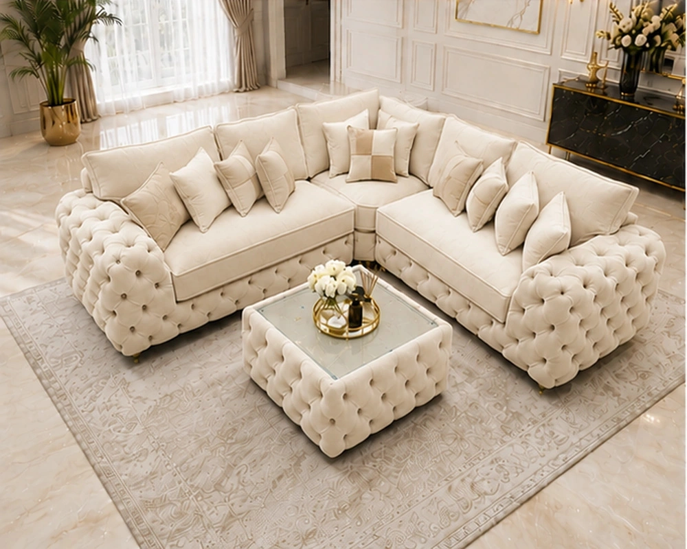Luxury Cream Corner Sofa L Shape – Plush Designer Sofa with Sophisticated Finish