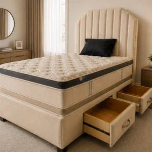 Double Divan Bed with Premium Fabric - Bed Base with mattress and Storage