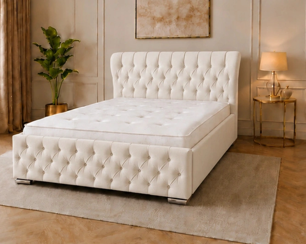 Almond White Super King Oxford Bed – Contemporary Luxury Headboard with Comfortable Mattress - Image 4