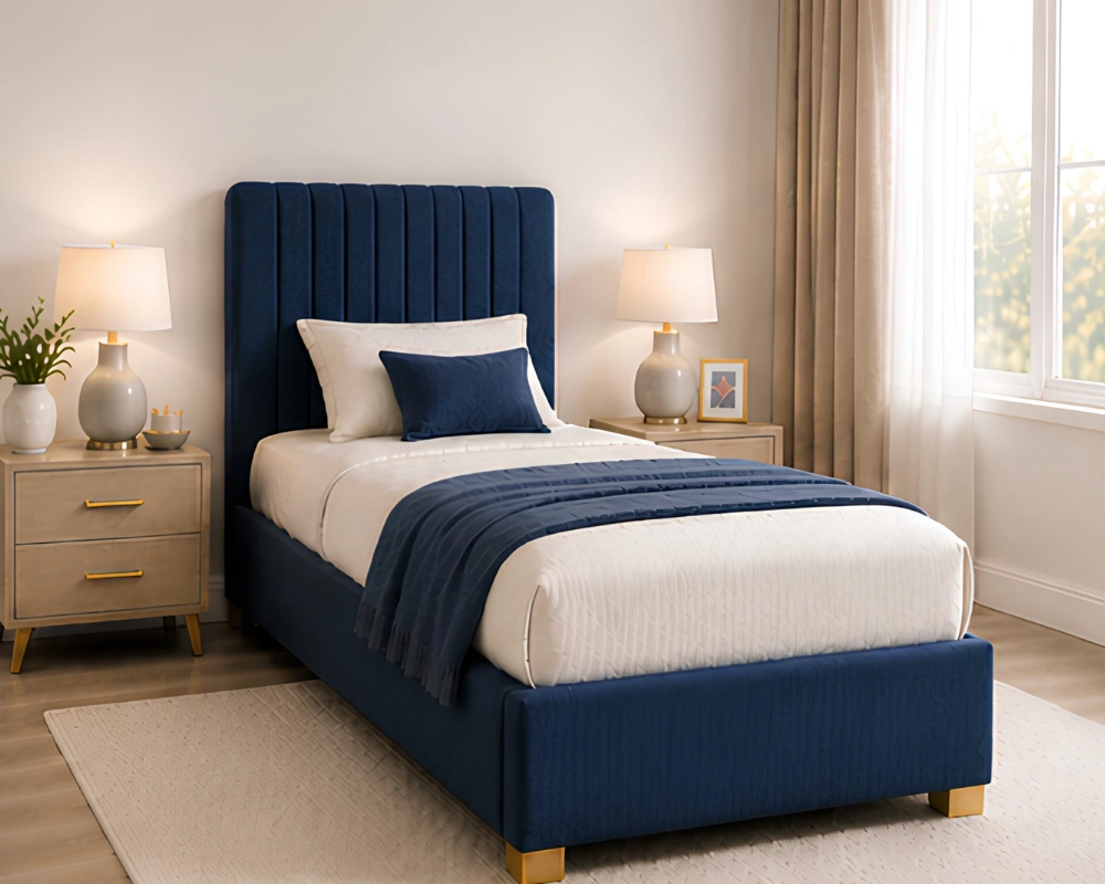 Cobalt Blue Divan – 3ft - 90 × 190 cm with Mattress Included - Image 2