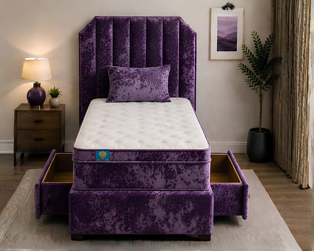 Majestic Purple Single Bed – Luxury Upholstered Frame with Mattress Included