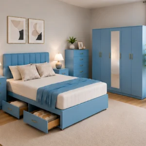 Modern Complete Bedroom Furniture Set – Five Door Wardrobe with Four Bottom Drawers – Chest of Five Drawers with Two Bedside Tables