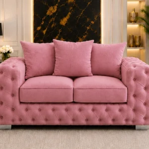 Blush Pink Quilted 2 Seater Sofa - Luxury Button Tufted Fabric Sofa