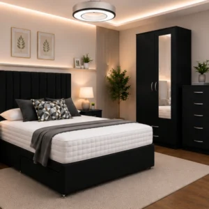 Elegant Bedroom Furniture Collection - King Bed - Two Door Mirror Wardrobe - Chest of Five Drawers - Two Bedside Tables