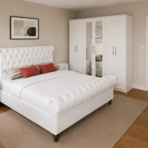 Luxury king Bed Furniture Set - Six Door Wardrobe With Four Drawer - Chest of Five Drawers With Two Bed Side Table