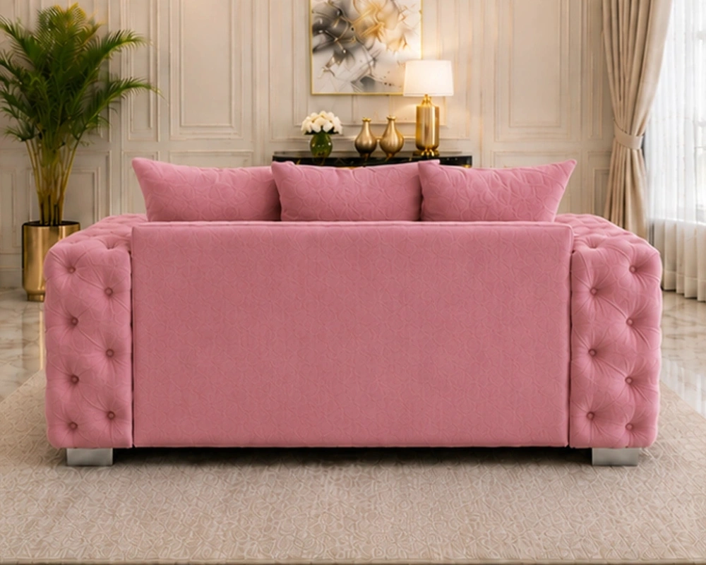 Blush Pink Quilted 2 Seater Sofa - Luxury Button Tufted Fabric Sofa - Image 4