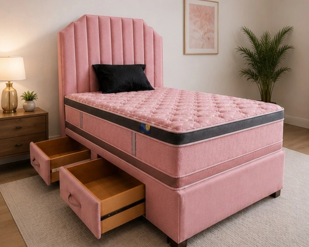 Double Divan Bed Base with mattress and Storage Features - Image 2