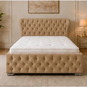 Cappuccino Beige Double Oxford Bed – Contemporary Luxury Frame with Mattress Included