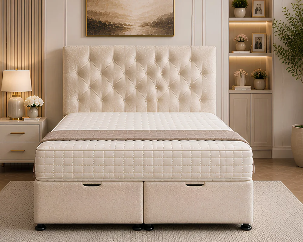 Beige Ottoman King Bed – Modern 180×200cm Frame with Lift-Up Storage - Image 2