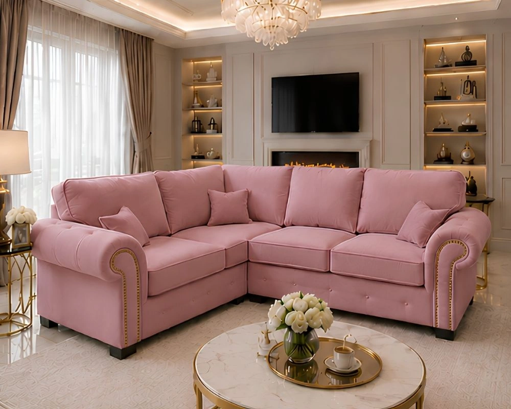 4 Seater Corner Sofa - Pink Fabric sofa - Ashwin Sofa