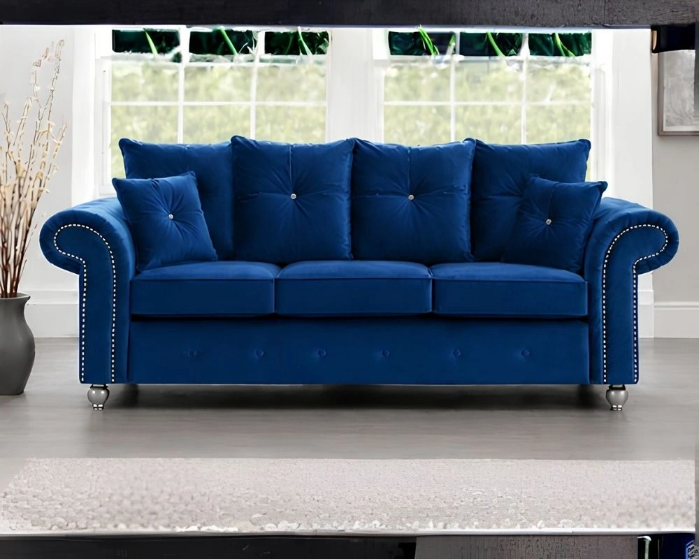 Blue Fabric 3 Seater Ashwin Sofa