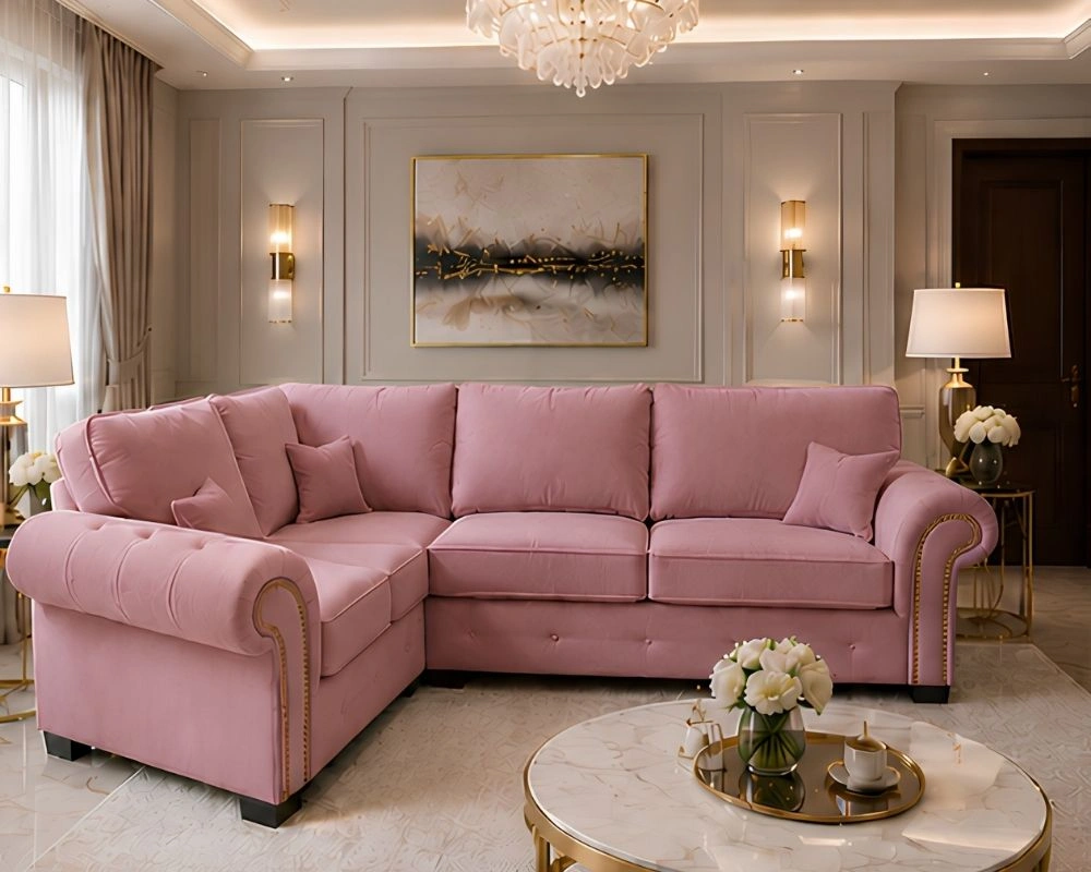 4 Seater Corner Sofa - Pink Fabric sofa - Ashwin Sofa - Image 2
