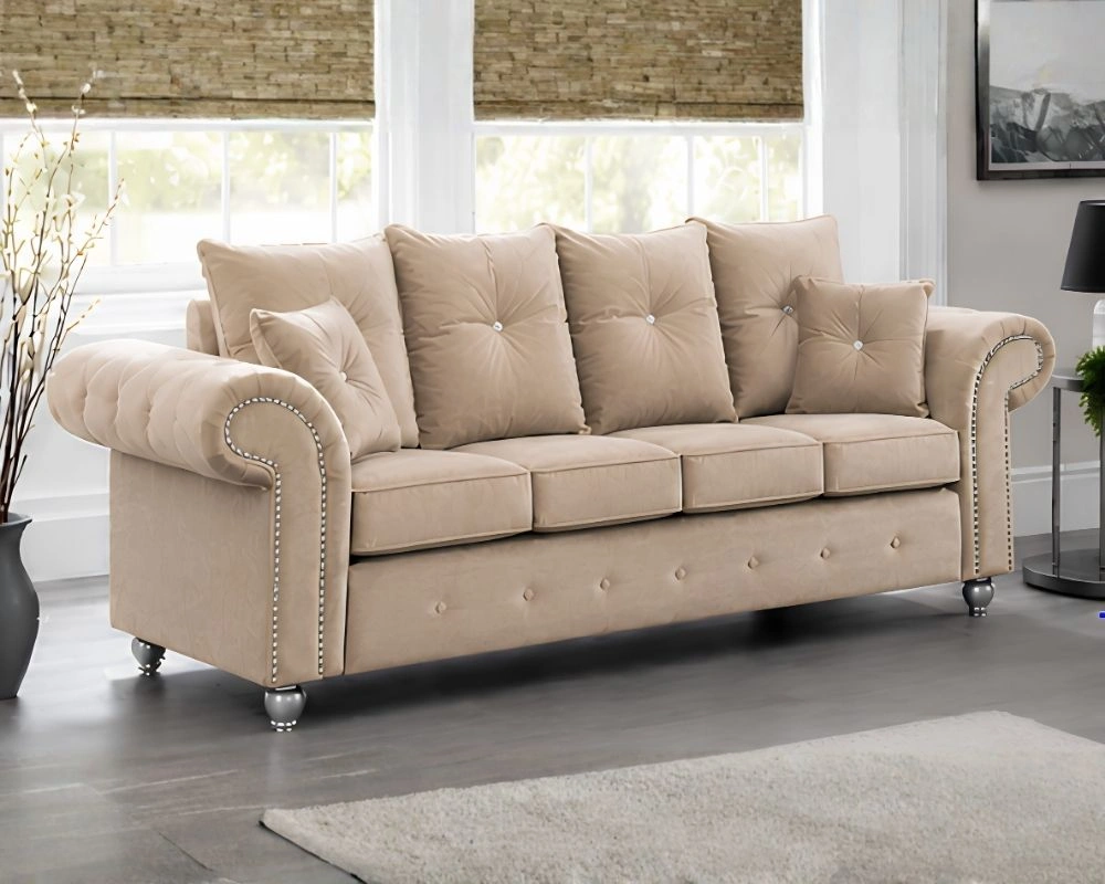 Ashwin Beige Three Seater Sofa - Modern 3 Seater Sofa - Image 2