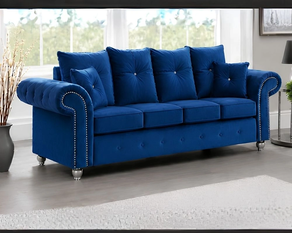 Blue Fabric 3 Seater Ashwin Sofa - Image 2