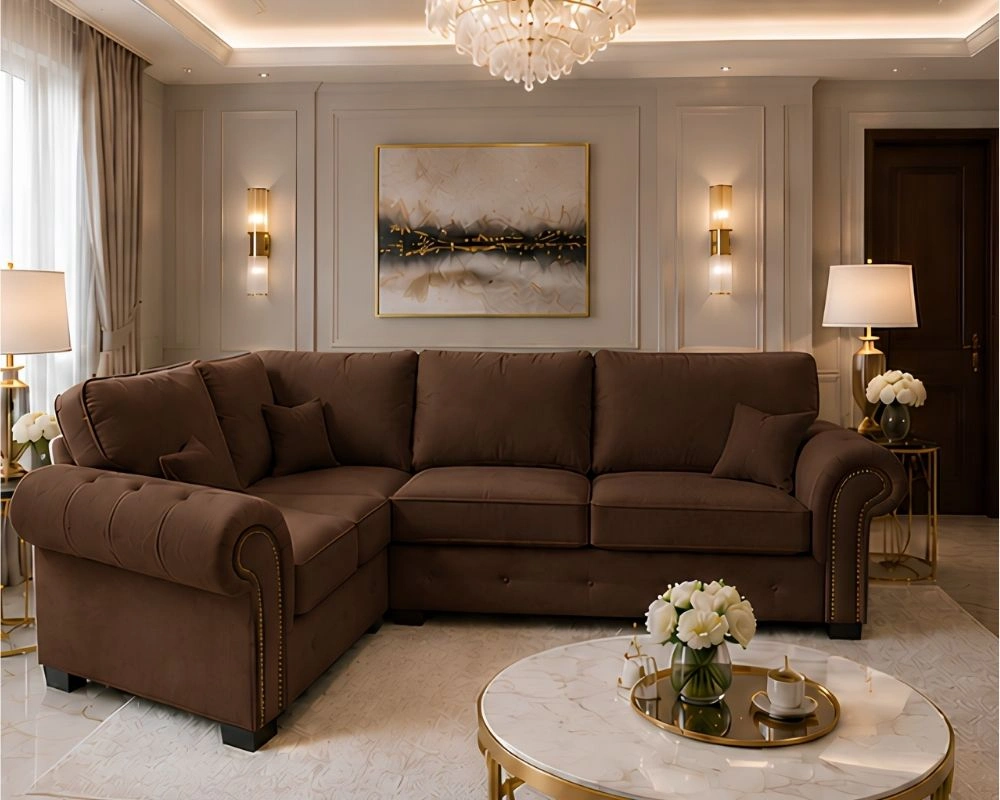 Brown Sofa - Ashwin Corner 4 Seater Sofa - L Shape Sofa - Image 2