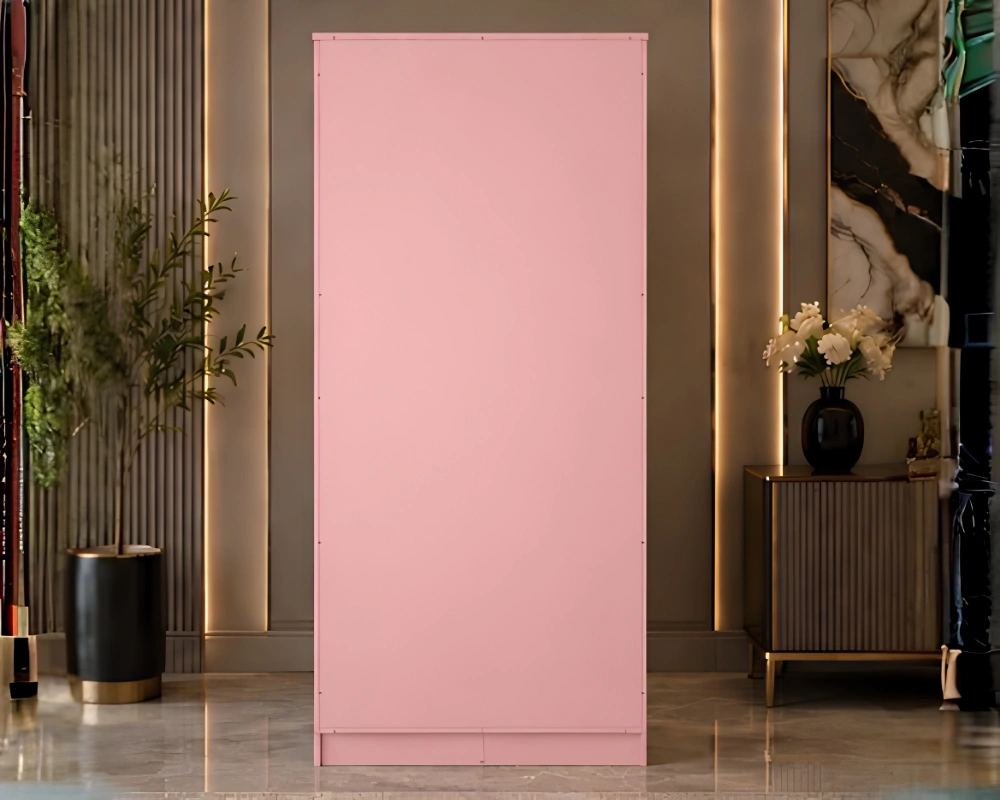 Pink 2 Door Wardrobe with Mirror & 3 Drawers - Modern Wooden Bedroom Storage - Image 2