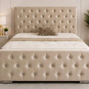 Beige Florida Super King Bed 200×200cm – 6ft Luxury Upholstered Bed frame with mattress