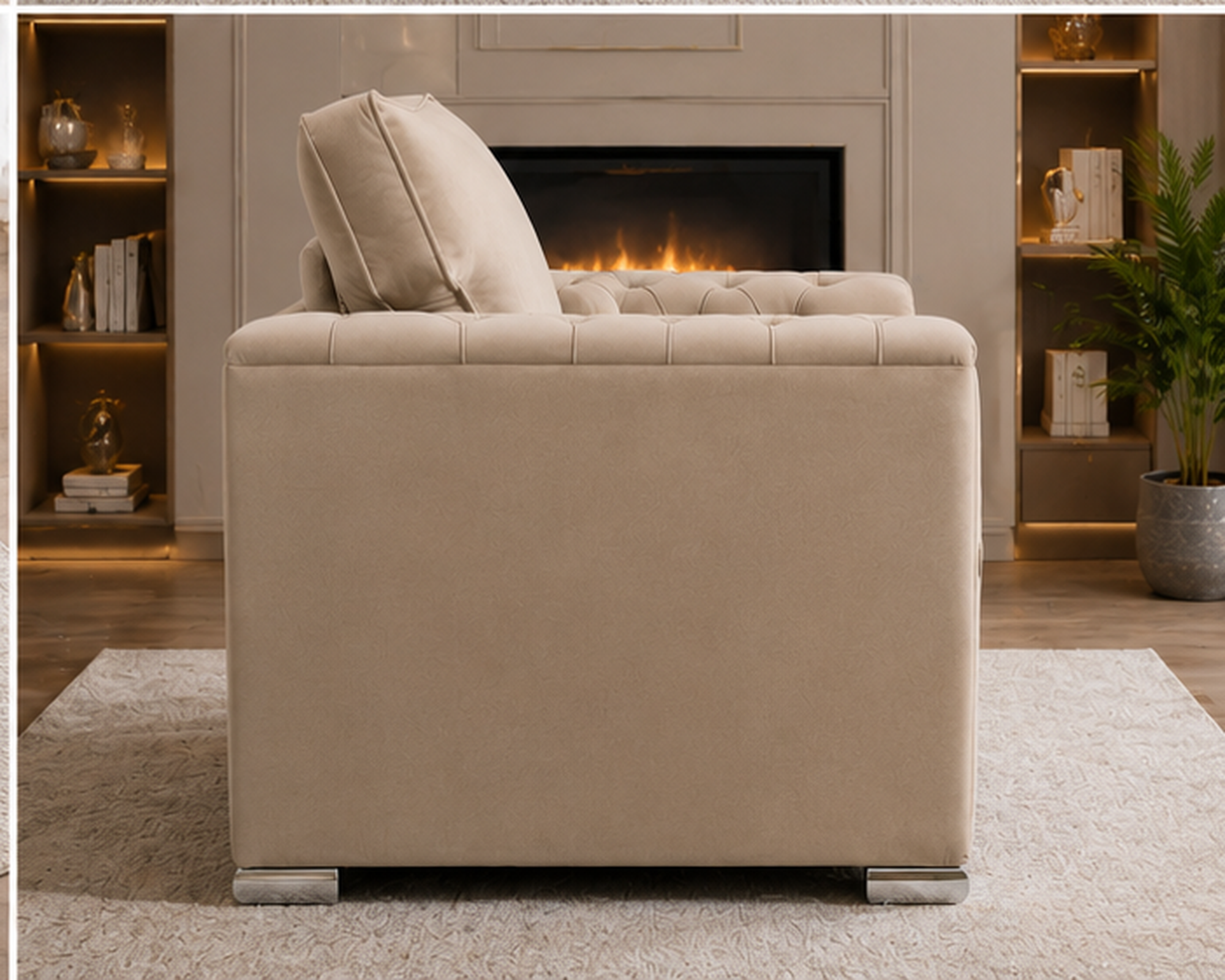 Elegant Button-Tufted Armchair with Soft Cushion Premium Beige Lounge Chair with Classic Detailing - Image 3